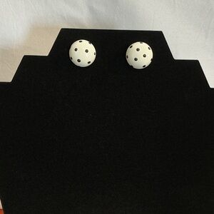 White Polka Dot Round Stud Earrings - Classic Women's Earrings